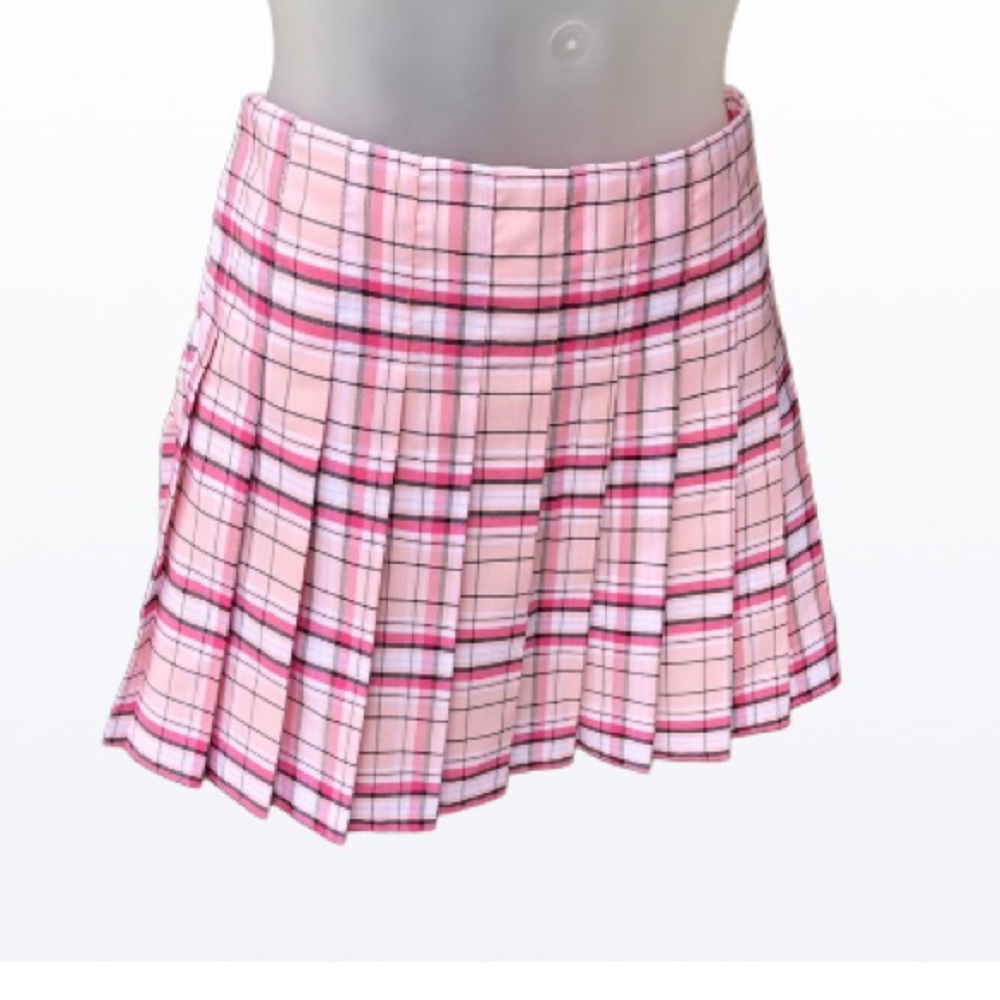 Pink Plaid Pleated Mini Skirt | Y2K Clueless Aesthetic size 13/14